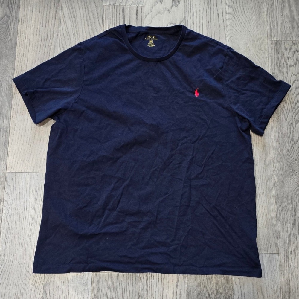 Polo Ralph Lauren Mens XXL Navy Blue Red Pony Cotton Crewneck T-Shirt RN 41381